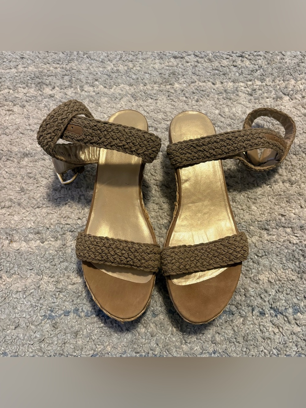 Stuart Weitzman Tan Crochet Espadrille Wedge Sandals Size